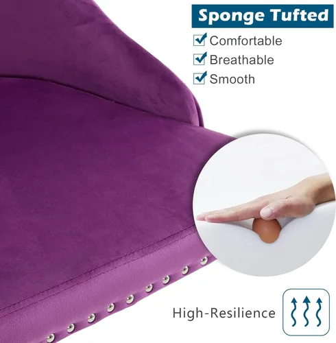 Miniatura 7 de VINGLI Silla de escritorio de oficina en casa sin brazos de color púrpura oscuro con base/ruedas doradas, pequeña silla de tocador/maquillaje linda