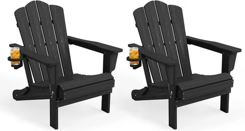 Miniatura 15 de KINGYES Silla plegable Adirondack, sillas de patio HDPE para todo clima, silla de césped con textura de madera para junto a la piscina, patio Aruba