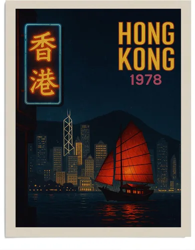 Miniatura 9 de AMERICAN LUXURY GIFTS Póster vintage de viaje de Hong Kong, horizonte nocturno retro de 1978, impresión sin marco de 8 x 10 pulgadas, arte de pared