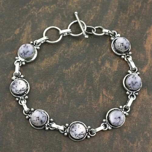 Miniatura 73 de Round Shape Natural & Synthetic Gemstones Silver Plated Bracelets for Women - Vintage Bohemian Style Handmade Birthstone Adjustable Link Bracelet