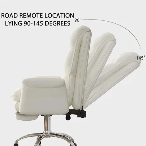 Miniatura 4 de Silla de oficina de jefe ejecutivo grande y alta con reposapiés retráctil y sillas giratorias ajustables de cuero ergonómico para escritorio de Negro