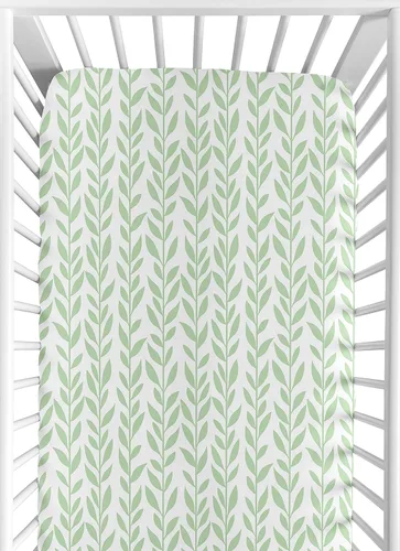 Sweet Jojo Designs Sábana bajera ajustable para cuna para bebé o niño pequeño, diseño floral de hojas verdes y blancas, colección de girasoles de