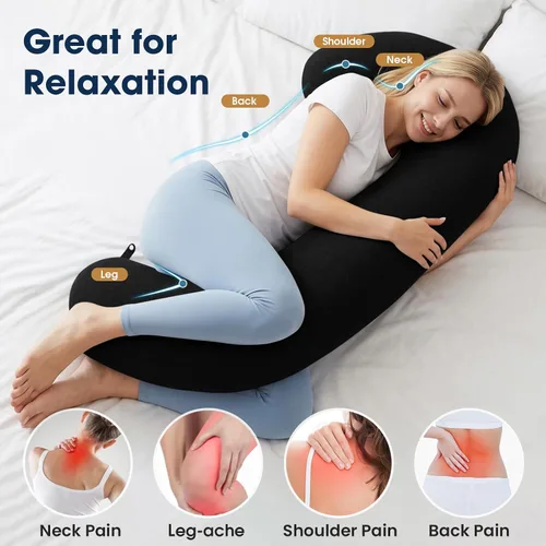 Miniatura 3 de TranquilRelax Almohada corporal, almohada larga, almohada corporal de espuma viscoelástica, almohada lateral en forma de C, funda de almohada Negro