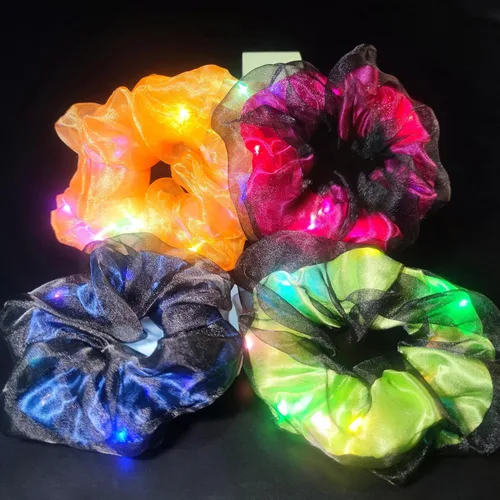 4 coleteros con luz para mujer, bandas para el cabello, accesorios que brillan en la oscuridad, accesorios para fiestas de neón rave, diseño de