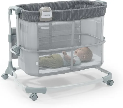 Miniatura 11 de Ingenuity Snooze & Stow - Moisés portátil para bebé, fácil de plegar con sonido, luz, vibración, laterales de malla, estante de almacenamiento