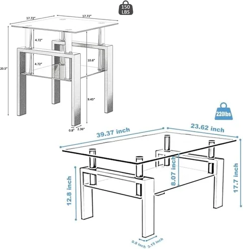 Miniatura 3 de Juego de mesas de sala de estar, mesa auxiliar de vidrio de 3 piezas y mesas auxiliares para sala de estar, juego de mesa auxiliar con mesa de Negro