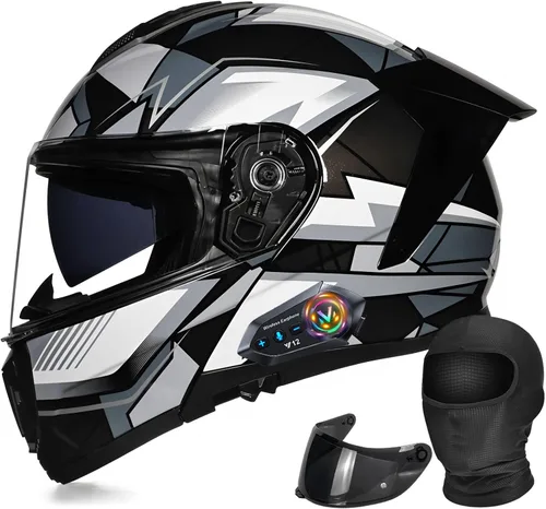 Miniatura 14 de Casco modular de motocicleta con Bluetooth abatible de cara completa aprobado por DOT FMVSS-218 con doble visera, multiventilación, diseño