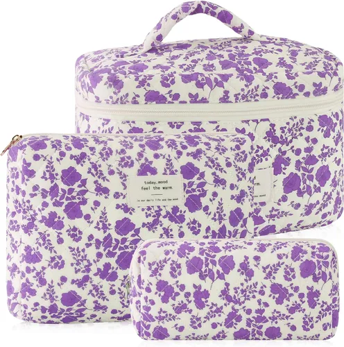 Miniatura 20 de URSKYTOUS Juego de 3 Bolsas de Maquillaje Acolchadas, Set de Bolsas de Cosméticos con Lazo para Viaje, Bolsa Grande de Maquillaje para Mujeres