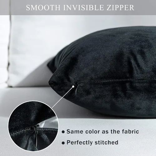 Miniatura 3 de Stellhome Fundas de Almohadas Decorativas Cuadradas de Terciopelo Suave para Cama, Sofá, Diván, Banco, 16 x 16 pulgadas (40 x 40 cm), Negro, Paquete