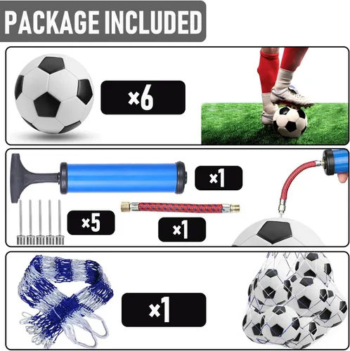 Miniatura 4 de Paquete de 6 pelotas de fútbol clásicas de tamaño 5/4/3, incluye bomba de pelota y bolsa de red, pelota de entrenamiento de fútbol para niños