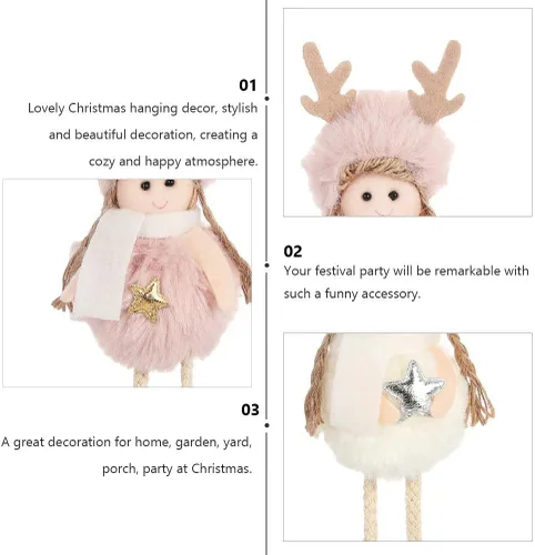 Miniatura 9 de Adornos de Navidad Ángel Ornamento Muñeca de Navidad Colgante Rosa para Decoración de Árbol 4pcs