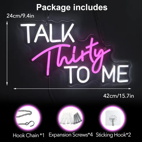 Miniatura 3 de Letrero de neón con texto en inglés "Talk Thirty To Me", regulable, 30 cumpleaños, luz de neón, palabras de neón para decoración de pared, letreros