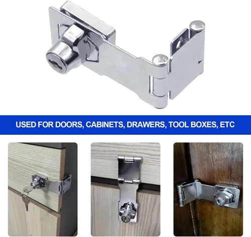 Miniatura 5 de 2 Pack de Cerraduras de Puerta con Pestillo Plegable, Cerradura de Cajon de Escritorio de Acero Inoxidable Sólido 304, para Cajones de 90 Grados
