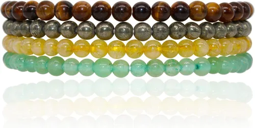 Juego de pulseras apilables de piedras preciosas de cristal curativo con cuentas de 0.157 in que atraen dinero, abundancia, riqueza, antiansiedad,