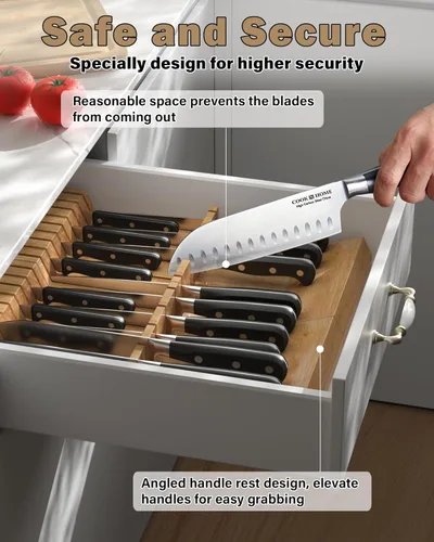Miniatura 5 de Cook N Home Organizador de bloques de cuchillos en el cajón, 9 ranuras para cuchillos de cocina, almacenamiento de cajones, capacidad para hasta 9