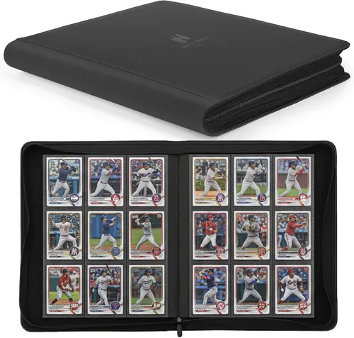 Miniatura 32 de Carpeta Premium de Tarjetas Coleccionables con más de 1000 bolsillos, Carpeta de 16 bolsillos sin anillo de carga lateral para cartas de Negro