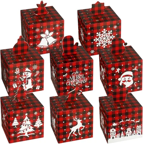 Miniatura 9 de Yeaqee 32 piezas cajas de regalo de Navidad 3D caja de dulces de Navidad bolsas de regalo de Navidad con forma de jengibre, muñeco de nieve