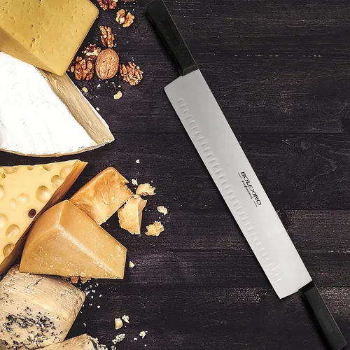 Miniatura 6 de Cuchillo de queso de doble mango de 15 pulgadas para embutidos, hoja de acero inoxidable de alto carbono con asas de plástico negro de 5 pulgadas