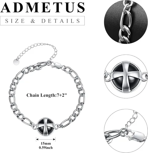 Miniatura 2 de ADMETUS 925 Sterling Silver Amulet Bracelet Cross Bracelet for Men with 72 Adjustable Chain