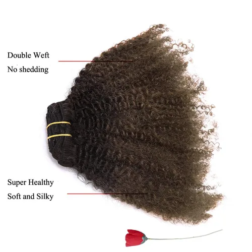 Miniatura 5 de Anrosa Extensiones de cabello rizado con clip, cabello humano 3C 4A afro rizado con clip, cabello natural, remy real, extensiones de cabello humano