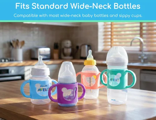 Miniatura 3 de Asas de silicona para botellas de vidrio y plástico de cuello ancho, agarre de taza de transición para beber independiente, resistente al calor, sin