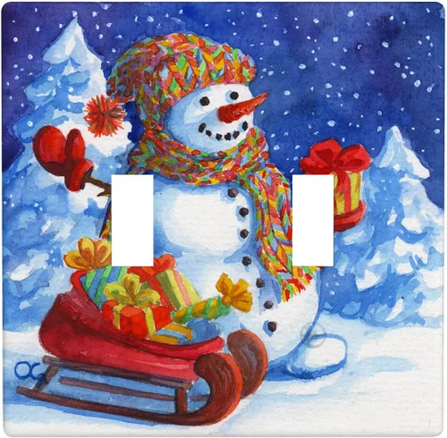 Miniatura 45 de Cubierta de interruptor de luz dúplex de 1 banda, cubierta decorativa de Navidad con copos de nieve rojos, placa frontal decorativa para cocina