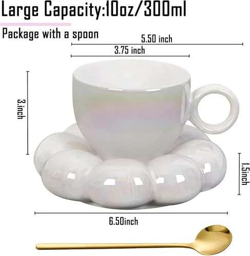 Miniatura 2 de ARISKEY - Taza de café de 300 ml para mujeres, lindo juego de taza de té y platillo con cuchara, perfecta para latte y leche, una elección cálida