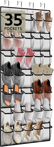 Miniatura 15 de PAULONE Organizador de zapatos de 12 bolsillos para colocar sobre la puerta, reutilizable, transpirable, bolsa grande de malla, organizador