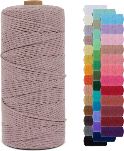 Miniatura 116 de Cuerda de macramé de 0.079 in para 219 yardas, cuerda de algodón natural para manualidades, hilo de cuerda de macramé de colores para colgar