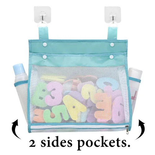 Miniatura 5 de Organizador de juguetes de baño, múltiples formas de colgar, soporte de juguetes de baño de apertura extragrande, bolsa de almacenamiento de Azul
