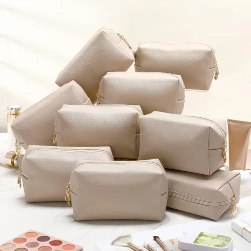 Miniatura 7 de Sanwuta 9 bolsas de maquillaje a granel de poliuretano con doble cremallera, bolsa de cosméticos, artículos de tocador de maquillaje, bolsa pequeña