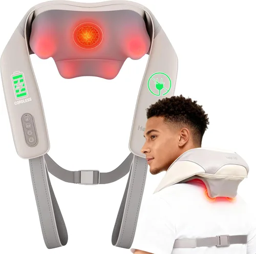 Heycool - Masajeador inalámbrico para cuello y hombros, con calefacción de grafeno, almohadilla de masaje Shiatsu mejorada para cuello y hombros