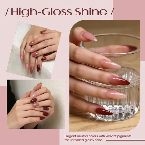Miniatura 3 de Juego de esmaltes de uñas de gel, 6 colores, beige, nude, marrón, vino oscuro, kit de esmalte de uñas LED UV, kit de uñas Minicure DIY para salón