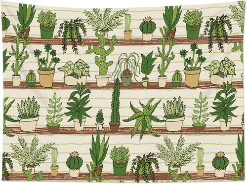 Miniatura 3 de HVEST Tapiz de cactus con diseño de plantas suculentas del desierto tropical en estante de madera, tapiz para colgar en la pared, acuarela botánica