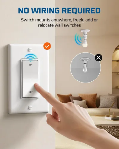 Miniatura 2 de DEWENWILS Toma de luz con control remoto, base E26/E27, programable y ampliable, no necesita cableado, enchufes de luz inalámbricos para dormitorio
