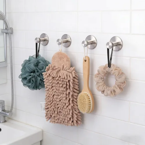 Miniatura 2 de Ganchos para Toallas de Baño, Paquete de 4 Ganchos Autoadhesivos para Abrigos, Gancho Resistente para Bata Sin Perforación, Acero Inoxidable SUS 304