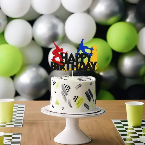 Miniatura 7 de Decoración de pastel de patineta de feliz cumpleaños, decoración de pastel para patineta, movimiento deportivo, para niños, niñas, suministros