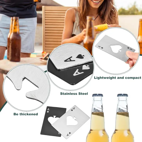 Miniatura 6 de uxcell Abrebotellas Ace of Spades, 10 unidades, de acero inoxidable, tamaño de tarjeta de crédito, abrebotellas de cerveza para bodas, fiestas