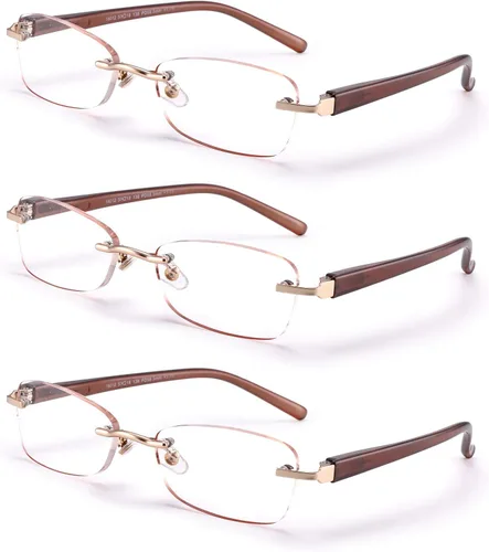 Paquete de 3 lentes de lectura sin montura para mujer, lectores ligeros de bisagra de resorte, anteojos artísticos clásicos y elegantes con UV 400