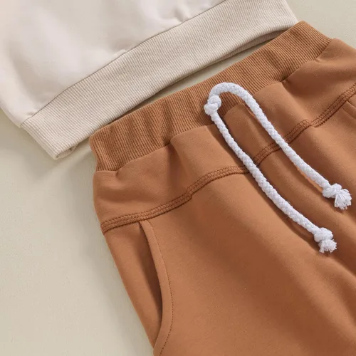 Miniatura 41 de Conjunto de ropa de otoño e invierno para bebé niño pequeño, sudadera de manga larga con colores contrastantes, pantalones elásticos para recién