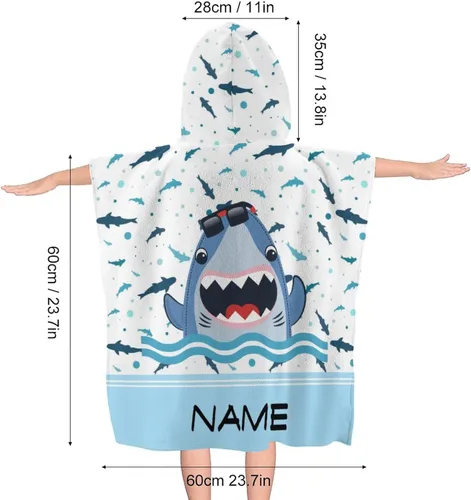 Miniatura 2 de Toalla de baño personalizada con capucha para niños, añade tu nombre, lindo poncho de natación de tiburón, toalla de playa personalizada con capucha