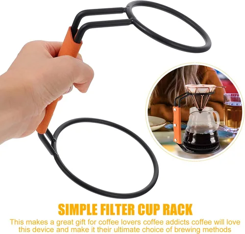 Miniatura 3 de SHERCHPRY Soporte para gotero de café, soporte para taza de filtro, soporte para gotero de café de alambre de acero inoxidable con funda de cuero