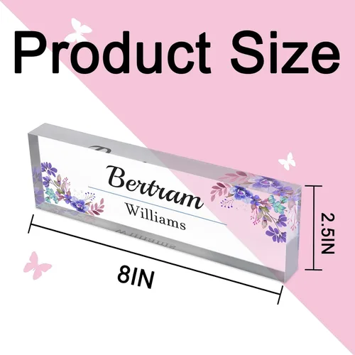 Miniatura 3 de Placa de nombre personalizada para escritorio, placas de nombre personalizadas para hombres y mujeres, diseño de girasol con logotipo de negocios