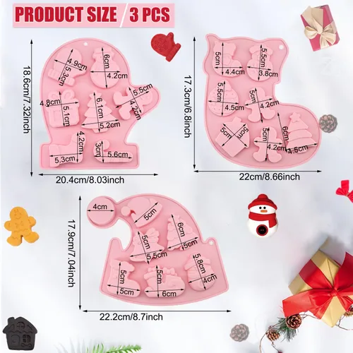 Miniatura 5 de Paquete de 3 moldes de silicona para chocolate de Navidad, molde de hornear de Navidad, copo de nieve, árbol de Navidad, muñeco de nieve, hombre