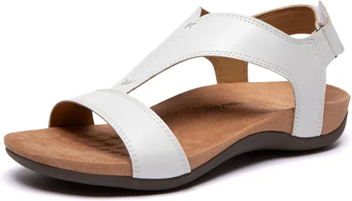 Miniatura 12 de Sandalias ortopédicas para mujer con puntera abierta, correa en T, sandalias planas ortopédicas con soporte para el arco y correas ajustables