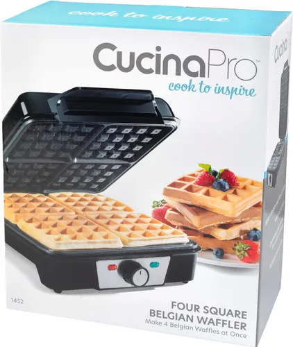 Miniatura 8 de CucinaPro Máquina para hacer gofres belgas de cuatro cuadrados, aparato de cocina extra grande de acero inoxidable con placas de hierro
