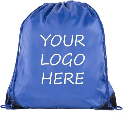 Mato & Hash Bolsas personalizadas con tu logotipo Mochila promocional con cordón, Royal, 100PK, Cordón
