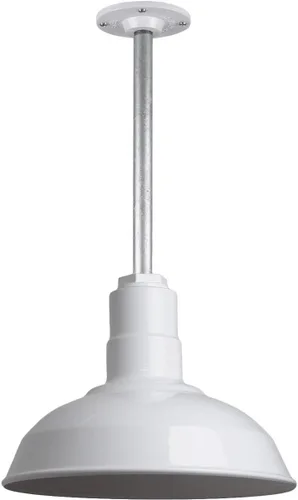 Miniatura 144 de Steel Lighting Co. El Segundo - Lámpara de granero Colgante montado en el techo Domo de 12 pulgadas Vástago de 12 pulgadas Luz de acero
