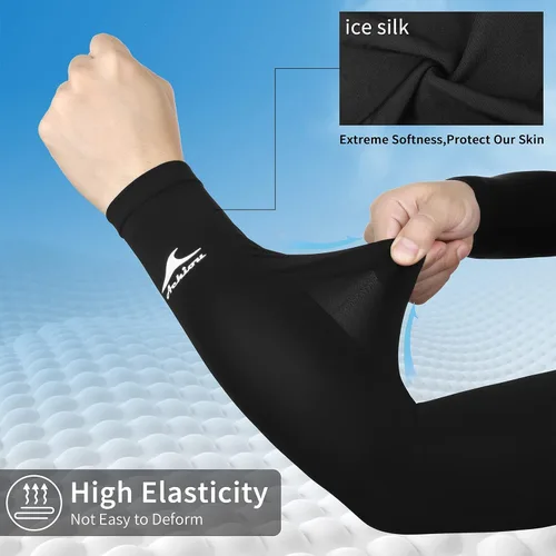 Miniatura 4 de Achiou Mangas de Brazo de Seda de Hielo Refrigerante, Mangas de Protección Solar UV de Verano, de Compresión UPF 50+ para Mujeres, Voleibol
