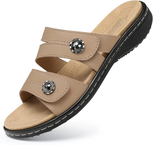 SHIBEVER Sandalias planas para mujer: antideslizantes, con soporte para el arco, ortopédicas, para fascitis plantar, cómodas sandalias para caminar
